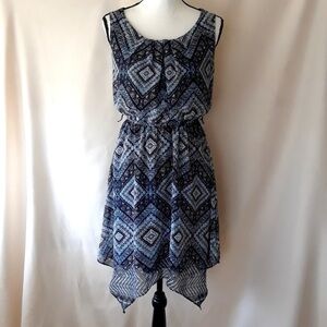 AB Studio Blue Flowy Handkerchief Blouson Dress